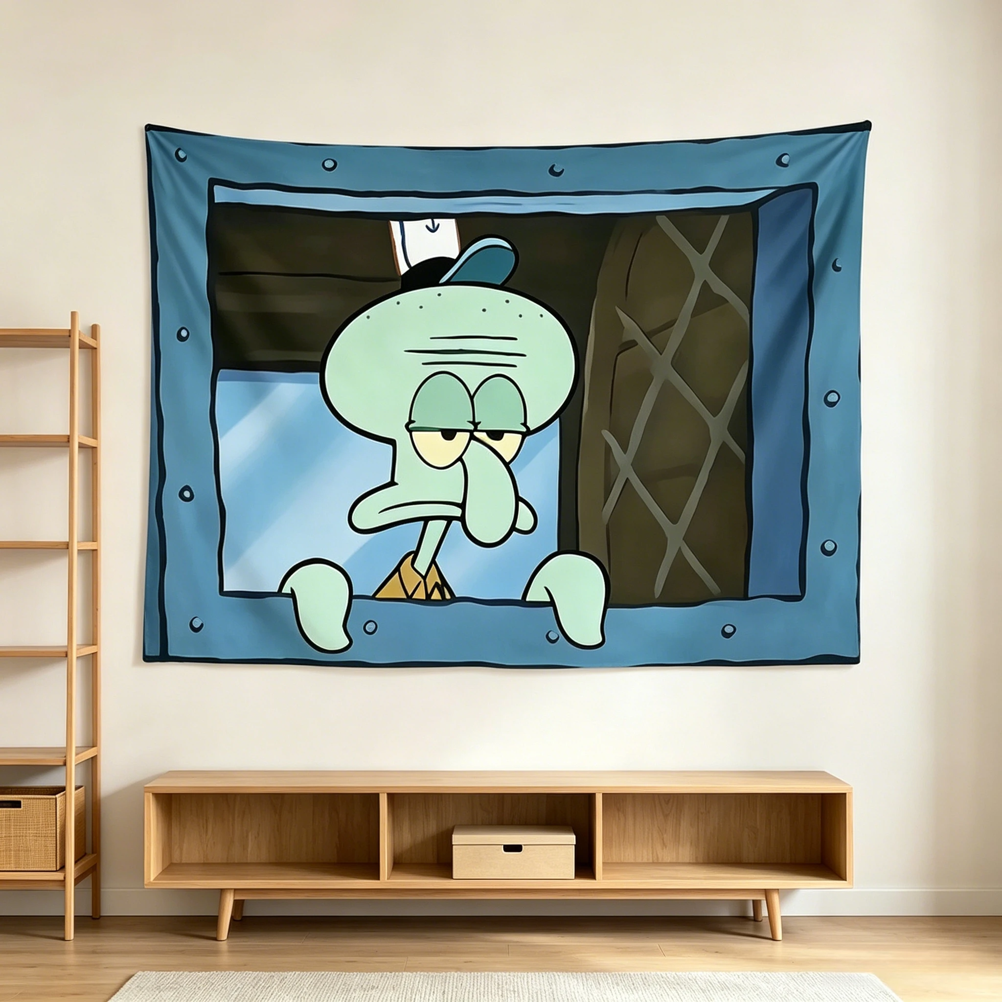 Potdemiel SpongeBob SquarePants Octopus Brother Tapestry, Cute Cartoon Hanging Cloth for Bedroom Wall Background Decor view 4