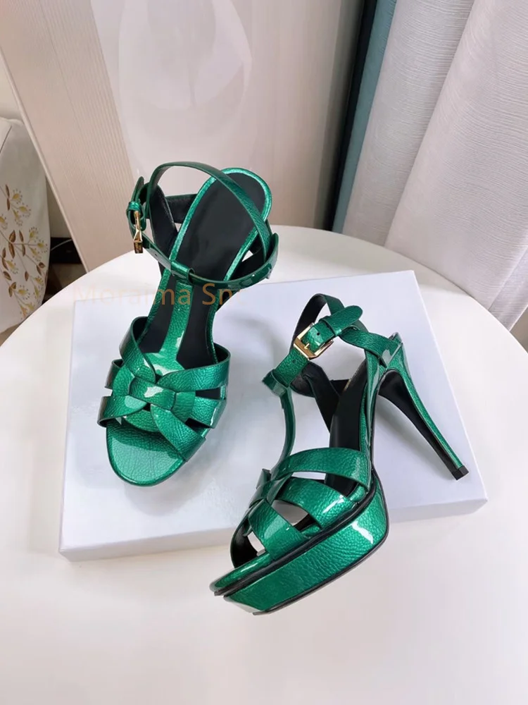 Sandal Platform hak tinggi Super untuk wanita sepatu Stiletto musim panas sandal pesta Gladiator ujung terbuka tali pergelangan kaki sepatu wanita