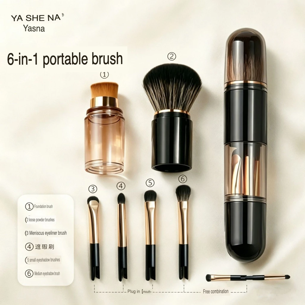 Mini Makeup Brush Set 6-in-1: Mini Soft-bristled Portable Loose Powder Brush, Foundation Brush And Eyeshadow Brush