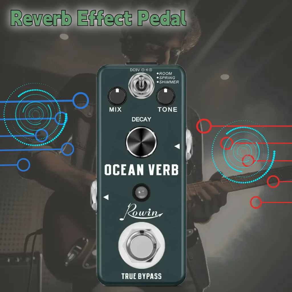 

Гитарная педаль реверберации Rowin Ocean Verb, цифровые эффекты реверберации, модели Room Spring Shimmer, аксессуары для электрогитары и бас-гитары