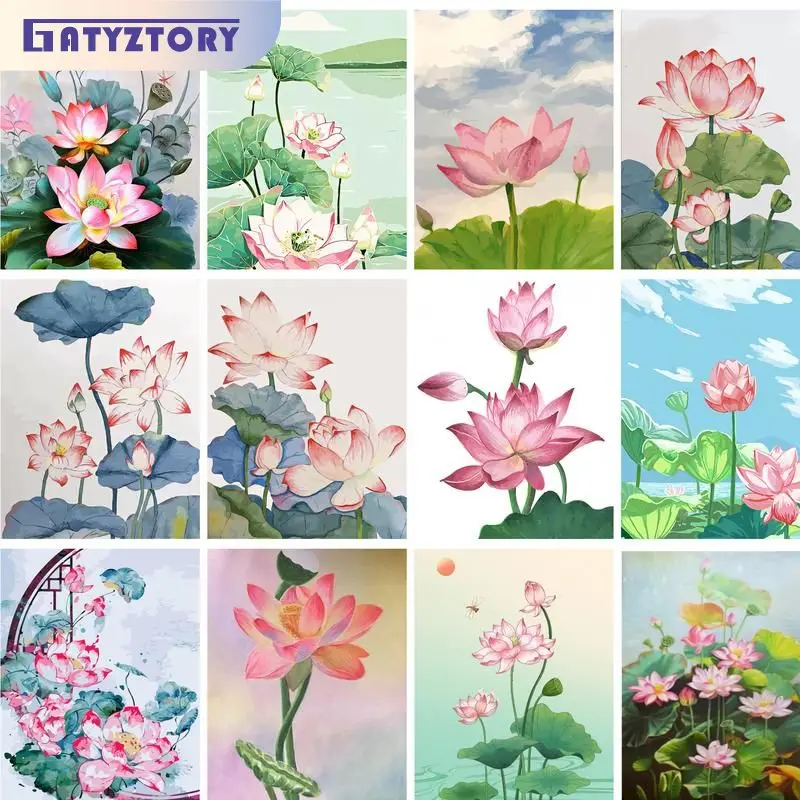 

GATYZTORY Lotus Painting By Numbers For Adults With Frame Handicrafts Modern Flowers Drawing Coloring By Numbers For Home Decors