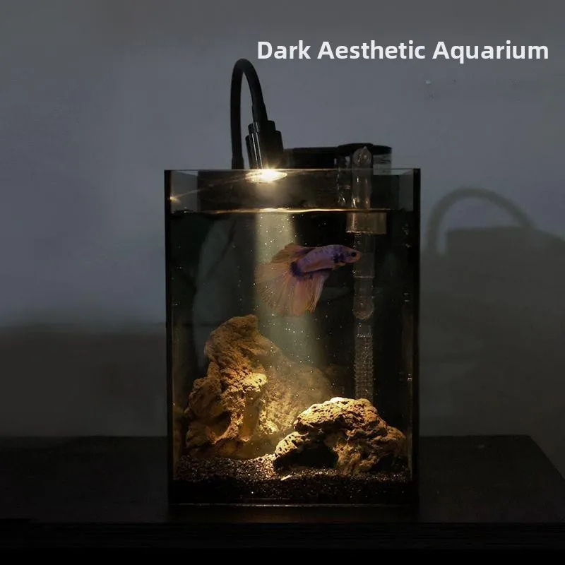 acquario-stile-dark-completo-premium-da-tavolo-con-vetro-nero-sul-retro-piccolo-e-creativo-super-bianco-forniture-per-animali-domestici