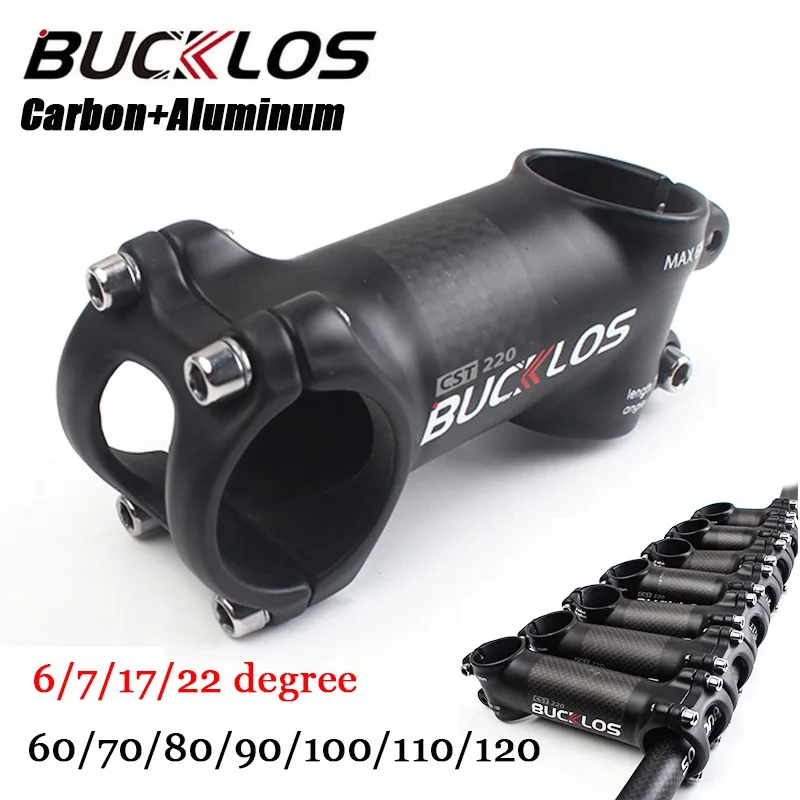 

BUCKLOS Bicycle Stem 6/17Degrees Road Bike Stems Aluminum + Carbon Ultralight Bicycle Stem MTB Power Bike Table 60-120mm Parts
