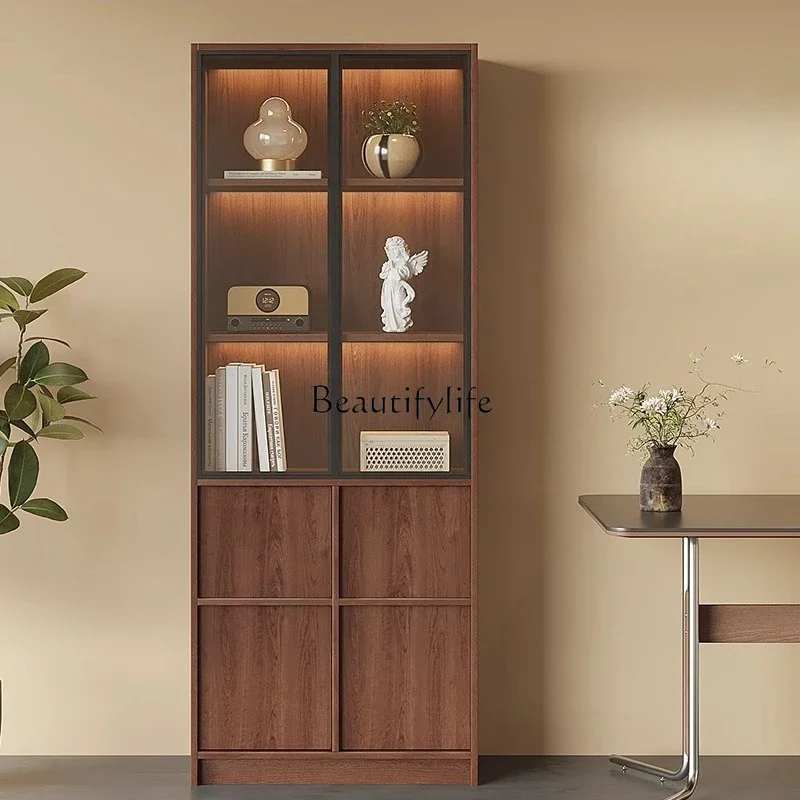 

pg46Medieval solid wood dining side cabinet integrated storage rack against the wall partition cabinet hole board