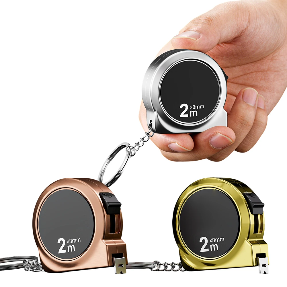 2M Retractable Tape Measure Compact Keychain Mountable for Household Workshop Garden Use Clear Metric Scale Steel Blade