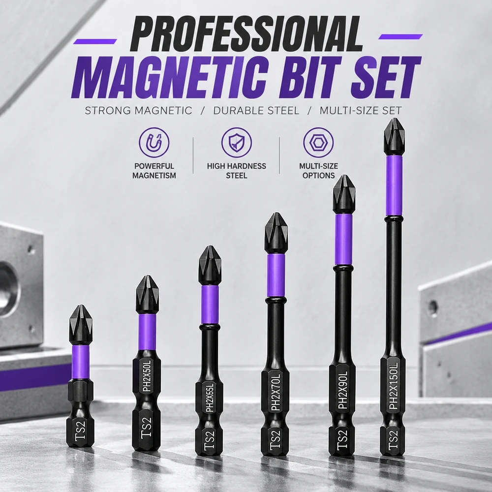 Magnetic Screwdriver Bits Set D1 Steel Anti Slip Phillips Head 1/4 Inch Hex Shank for Electric Manual Drill Driver