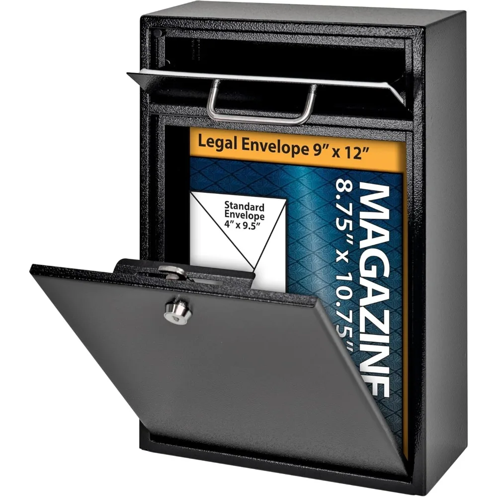 High Security Steel Locking Wall Mounted Mailbox-Office Comment Letter Deposit, Black Drop Box