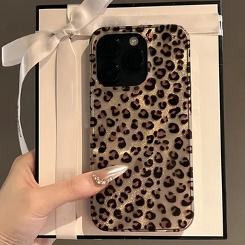 Marrom preto leopardo impressão caso de telefone para iphone 16 15 14 pro max 13 12 11 xs xr 7 8 plus se 2022 à prova de choque capa traseira macia