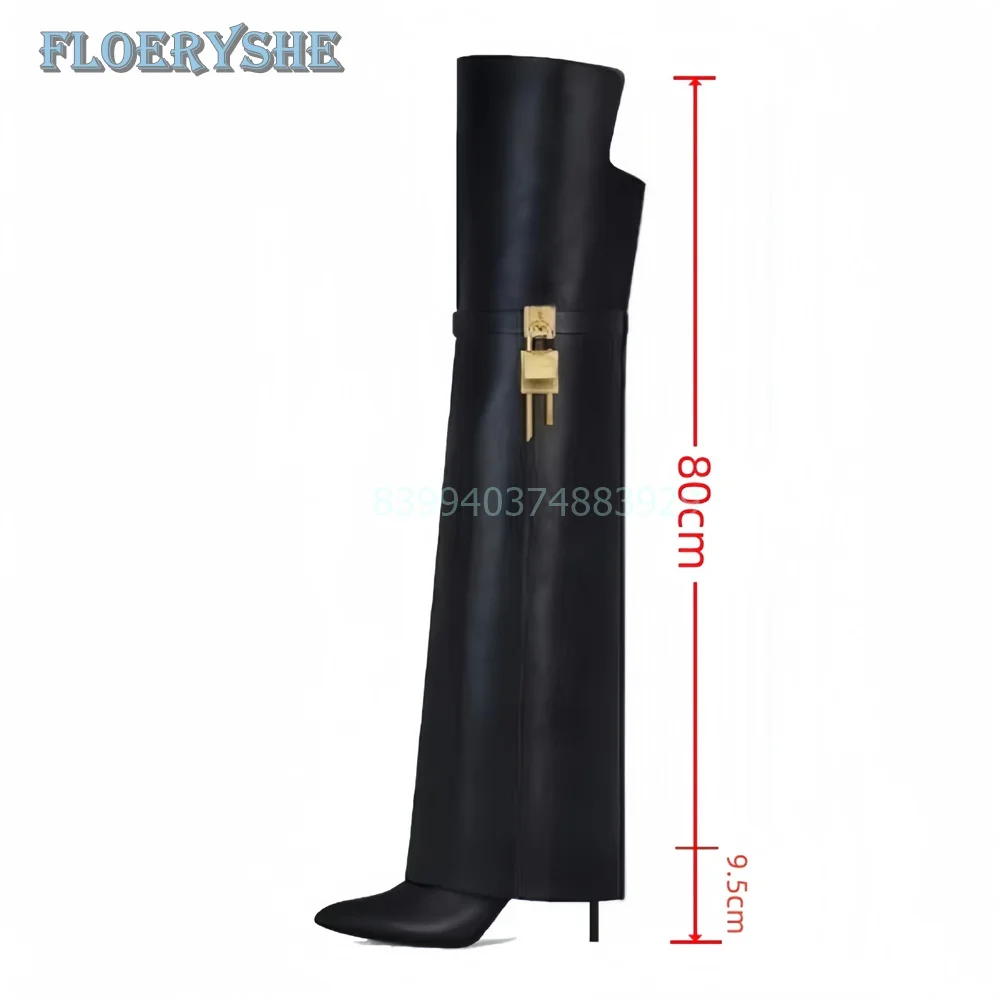 Catwalk Over-the-Knee Trouser Boots 2024 Pointed Toe High Tube Metal Buckle Skirt Hem Stiletto Heel Women Boots Fashion New