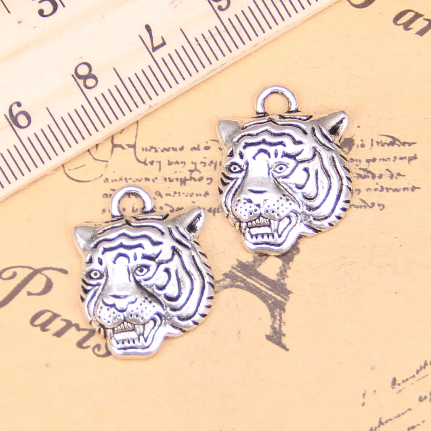 38pcs Jewelry Charms angrily tiger head 23x17mm Antique Silver Plated Pendants Making DIY Handmade Tibetan Silver Jewelry