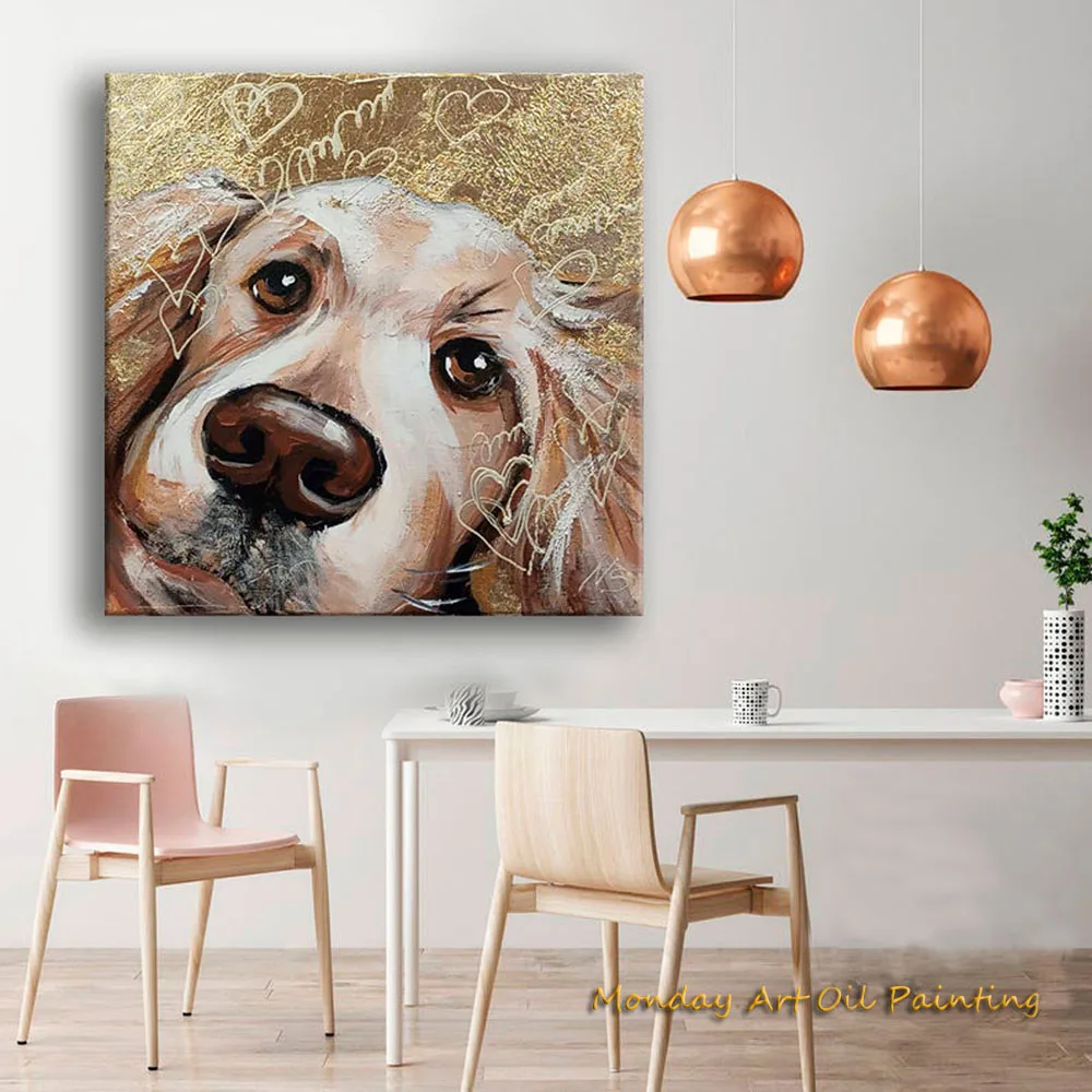 Hand Painted Abstract Pet Portrait Oil Painting For Nursery Gold Painting Favorite Pet Labrador Colorful Art Fedex Shipping Cost