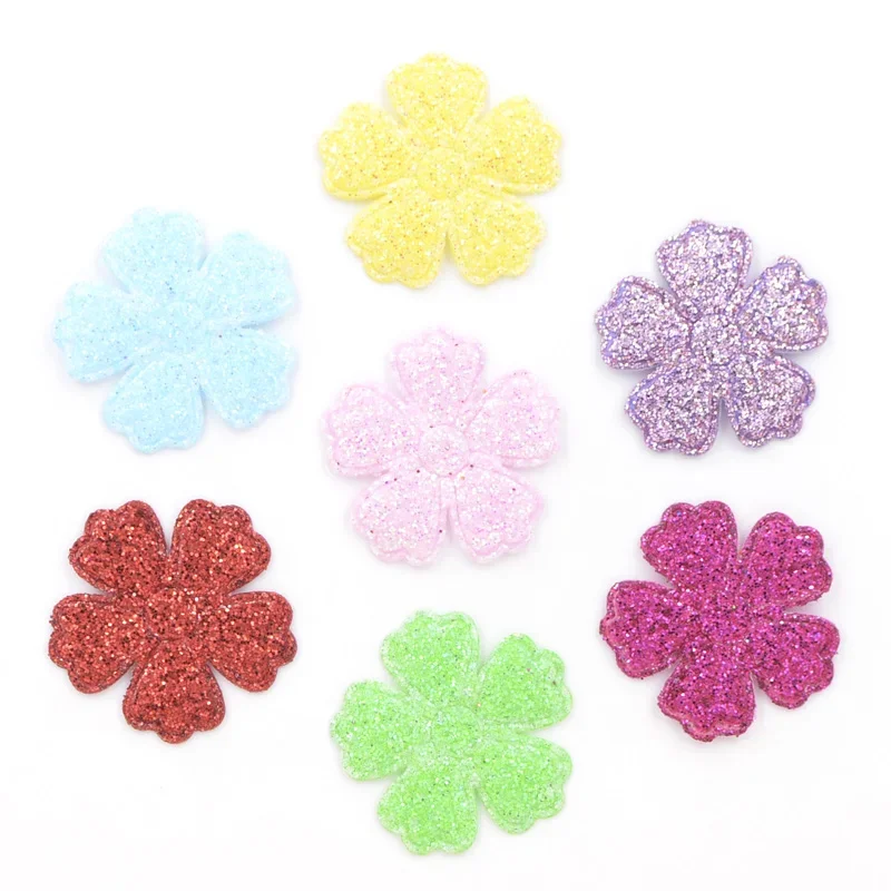 120Pcs Mix Colors Glitter Sakura Flower Applique Felt Fabric Patches for Clothes Sewing Supplies & Scrapbooking Accessories