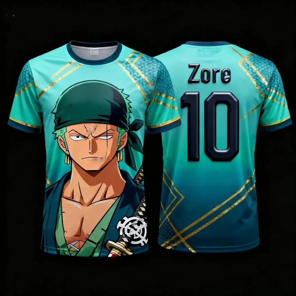 One Piece Zoro Anime  Soccer Jersey For Kids Boys Girls Quick Dry Breathable Match Training Fan Sports Short Sleeve Tops