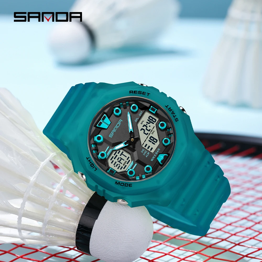 

SANDA 6200 Студенческие электронные часы с двойным дисплеем, водонепроницаемые светодиодные ночники, мужские электронные часы, будильник
