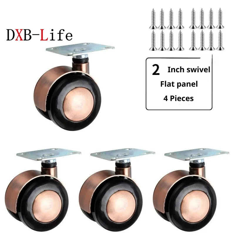 4 Pcs/Lot  2 Inch Gold Universal Wheel Steering Pulley Cabinet Coffee Table Computer Swivel Chair Flat Alloy Wheels