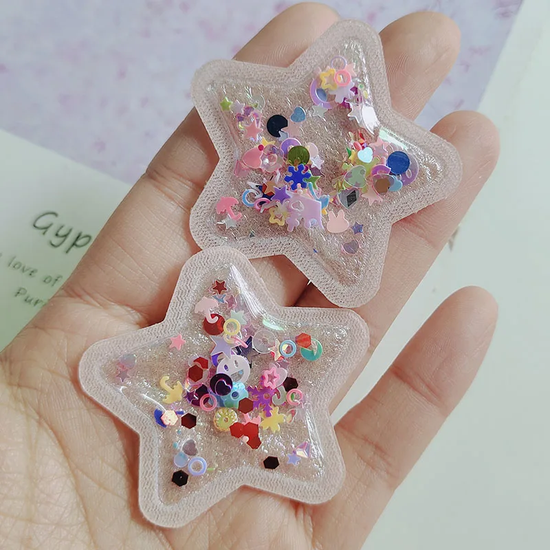 20pcs PVC Quicksand Star trasparente Bling Flowing patch Appliques per accessori per fascia per bambini fai da te