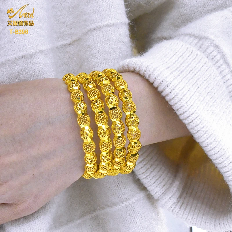 ANIID Dubai 24K Gold Plated Bangle Bracelet Jewelry Arabic Indian Women Charm Luxury Bangles Indian Party Jewelry Wholesal