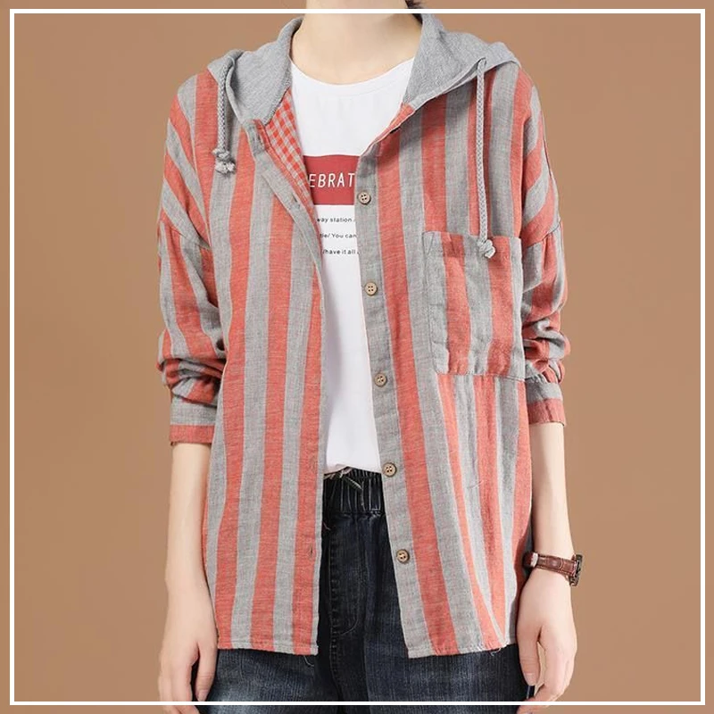 

Korean Version Simplicity Versatile Commute Stripe Hooded Leisure Sunscreen Comfort Thin Style Women's Shirt Jacket Summer 2024