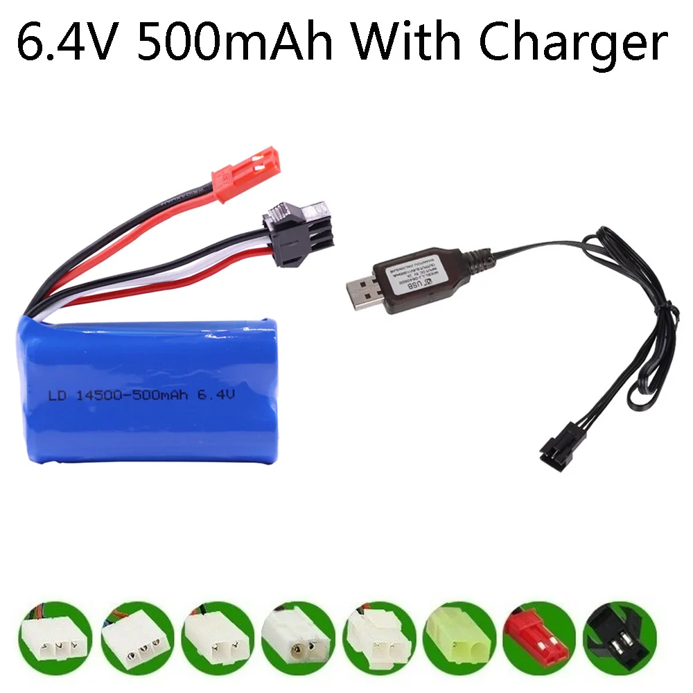 14500 500mah 6.4 v litowo-jonowy bateria z ładowarką USB dla Wltoys 18401/18402 RC samochód terenowy 6.4 v dla zabawki zdalnie sterowane samochodów turcków