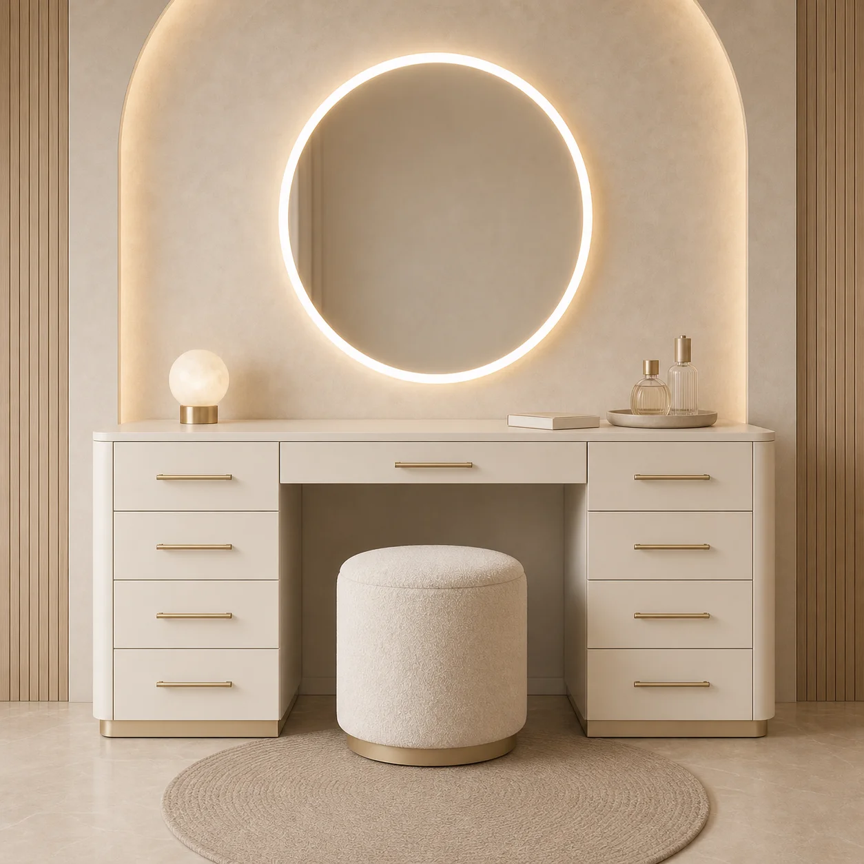 ju- Professional White Mirror with 3 Lighting Modes Makeup Vanity Desk Dressing Table Panel Design Bedroom Hotel Living Room