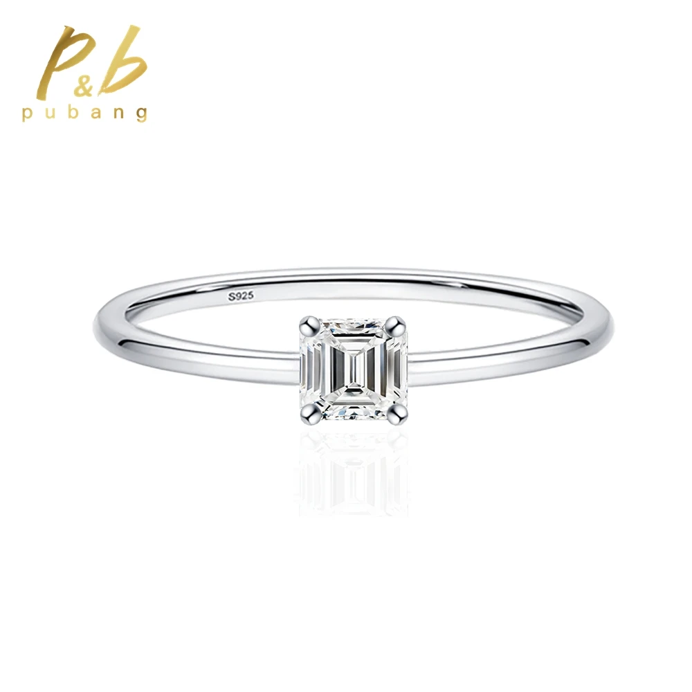 

PuBang Fine Jewelry Classic 925 Sterling Silver Princess Cut 4MM GRA Moissanite Diamond Wedding Rings for Women Anniversary Gift