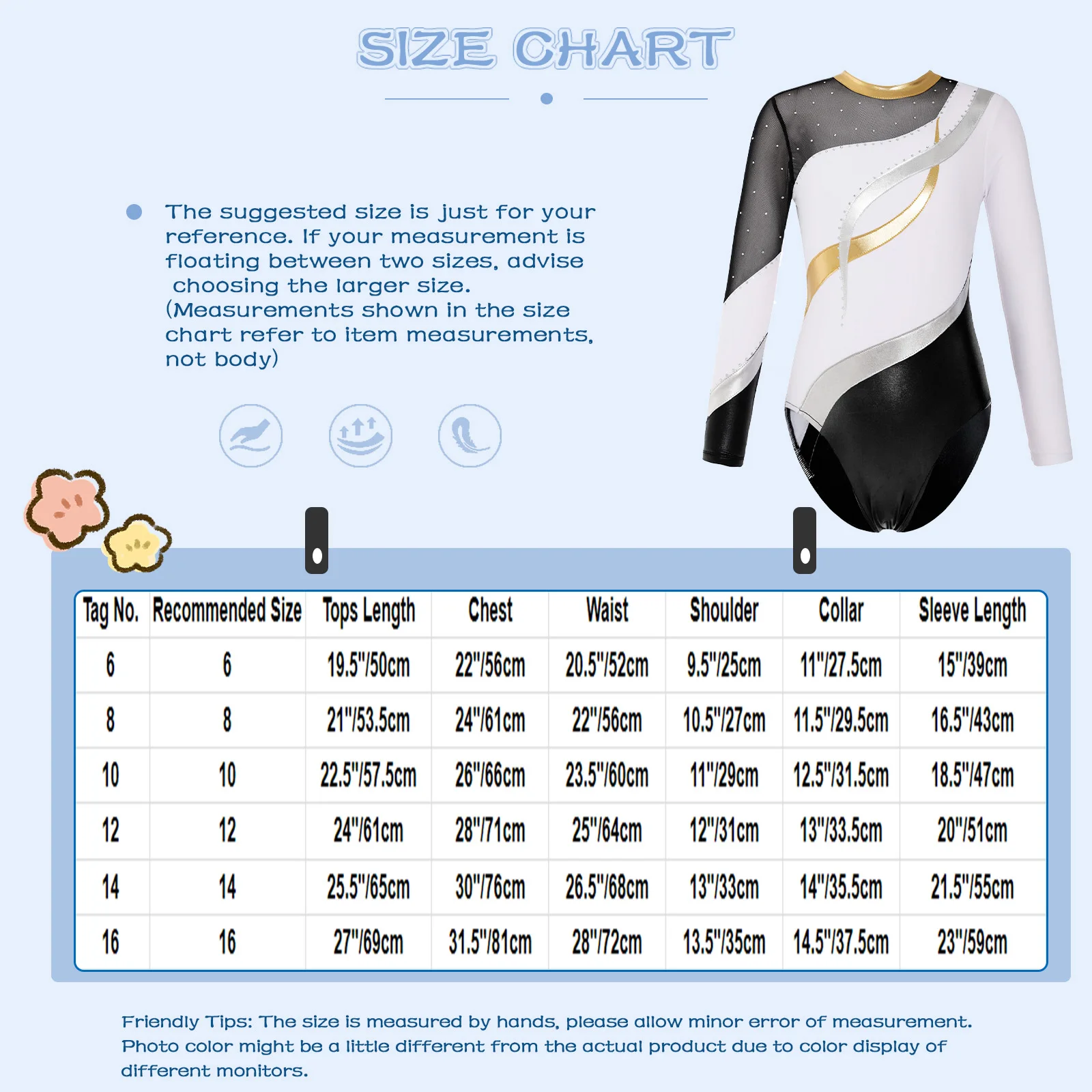 Kids Girls Gymnastics Leotard Figure Skating Dance Performance Costume Gradient Round Neck Long Sleeve Shiny Rhinestone Bodysuit
