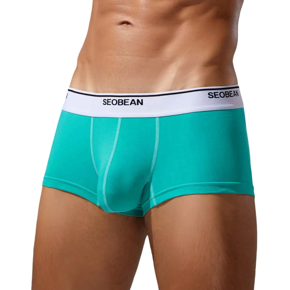 SEOBEAN Mens Underwear Cotton Solid Boxers Fashion Belt with Logo Breathable Underwear Trunks Sexy Underpants Men Boxer Shorts