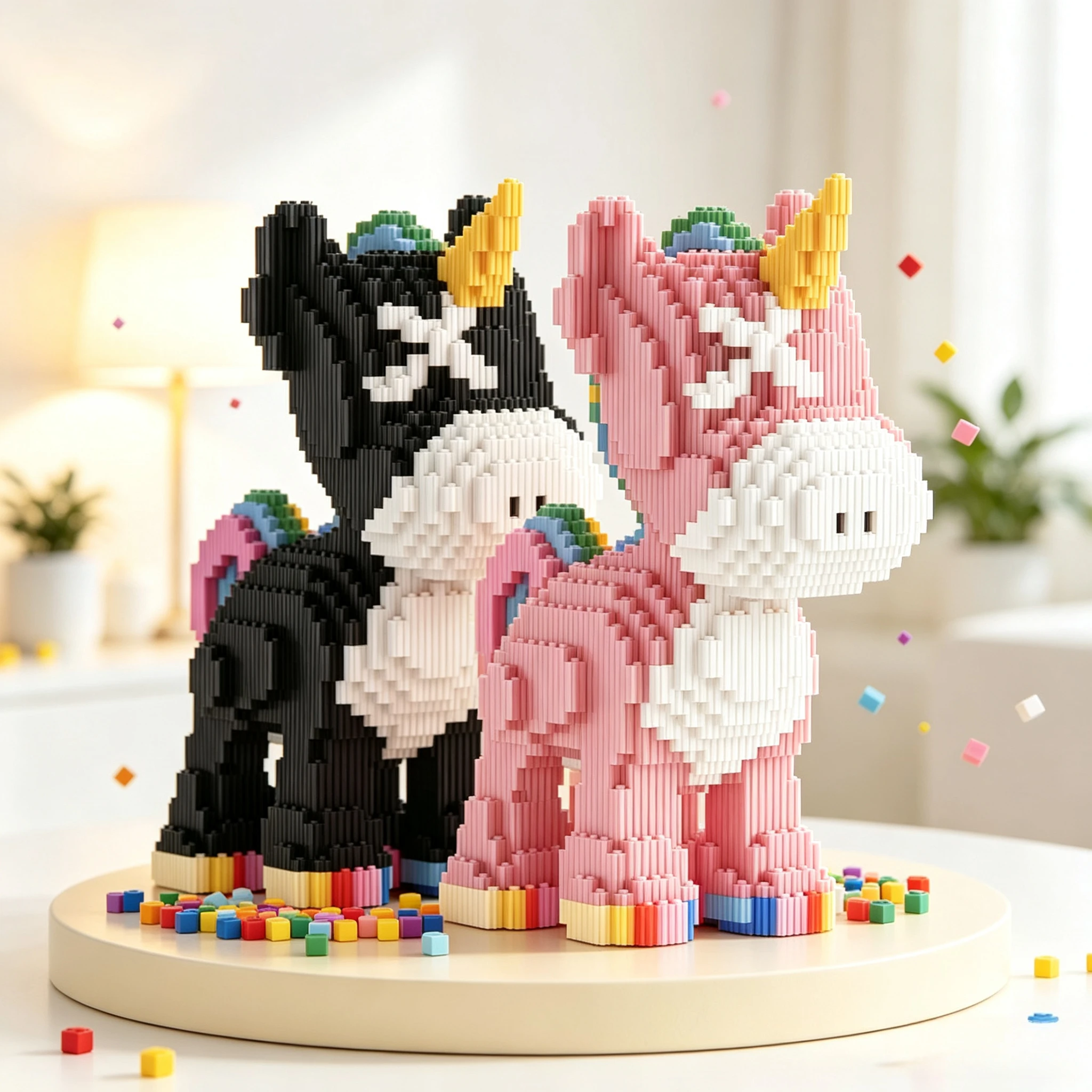3D Animal Cute Rainbow unicorn Building Blocks Small Particle Learning Interactive Playtime Brick Ornaments Toys Kids Gifts