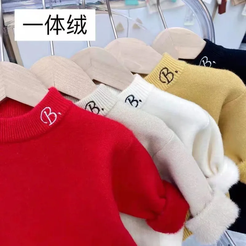 Winter Children Padded Sweater New Fleece Jumper Kids Clothes Boy Girl Warm Thicken Pullovers Toddler Solid Knitwear Casual Top