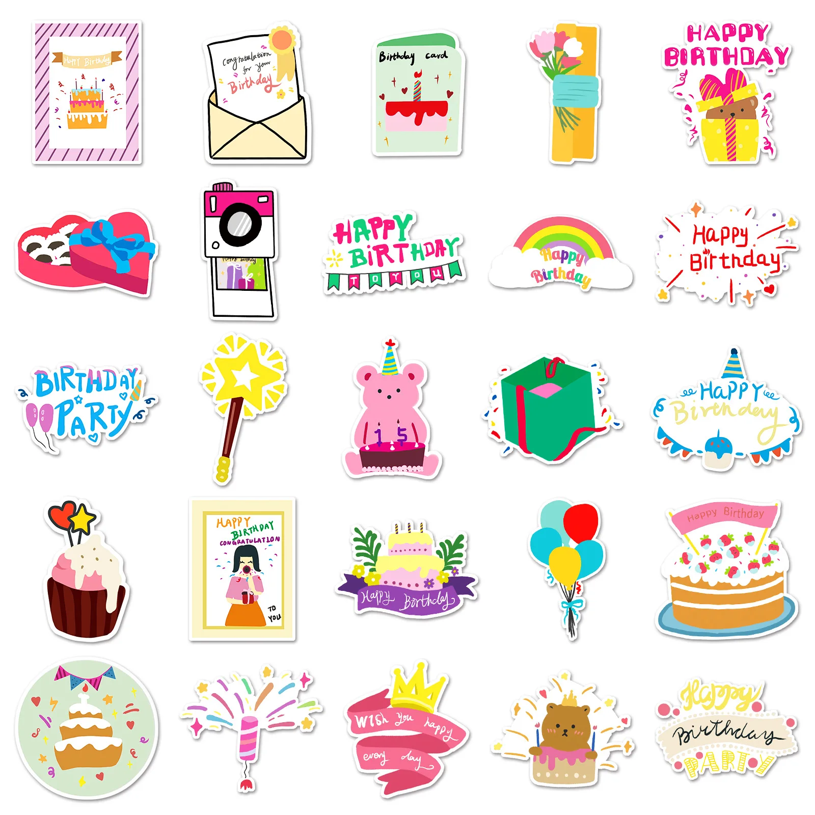 10/50PCS Cartoon Happy Birthday Sticker Funny Graffiti Waterproof Decal Kids Toy Gift for Luggage Guitar Scooter Helmet Desk