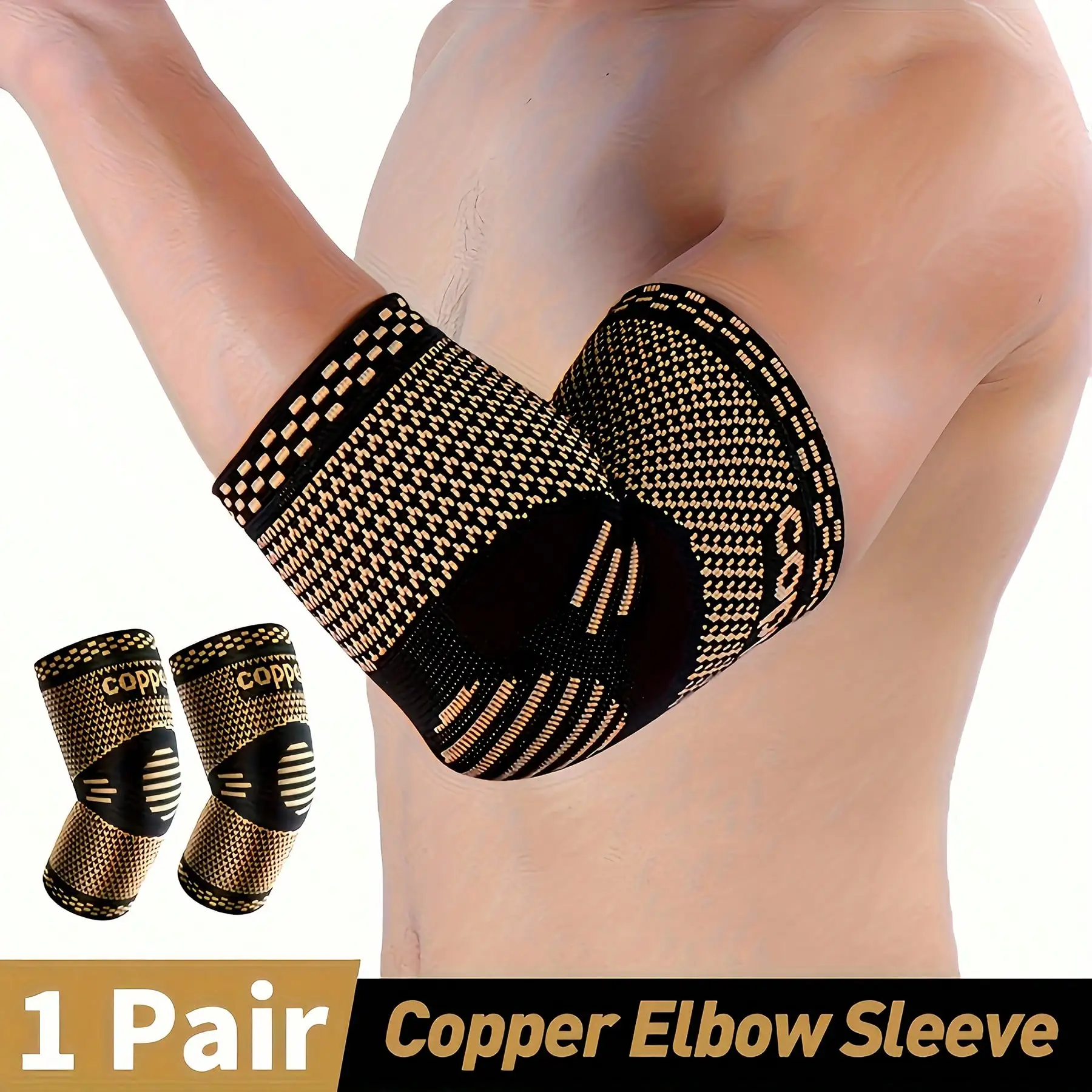 

1 Pair Copper Elbow Sleeve, Elbow Compression Sleeve, Elbow Brace For Tennis, Badminton, Golfers, Fitness, Basketball, Weightlifting, Work, Fit For Men & Women