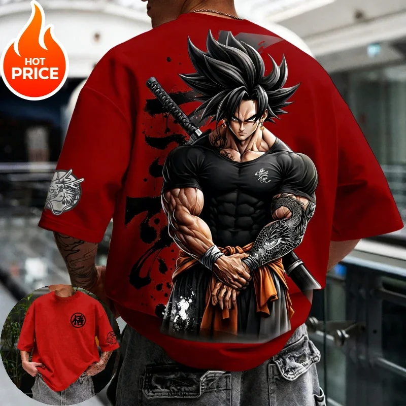 Sommer Super Saiyan Goku Retro-Print Herren Casual Rundhals-T-Shirt für Jugendliche und Kinder mit lockerer Passform und kurzen Ärmeln – Detail 7