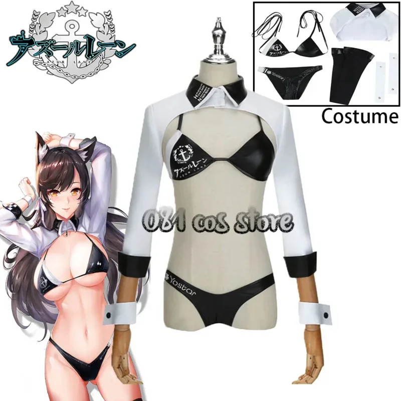 

Azur Lane HMS Race Queen Racing Suit Atago Купальник из двух предметов Сексуальный топ Бюстгальтер Короткий Королевский Темно-синий Купальник Хэллоуин Косплей Костюм