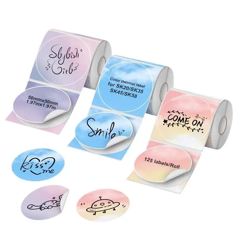 50mm X 50mm 3 Rolls/Set New Thermal Label Printer Sticker Self-Adhesive Color Laser Thermal Paper