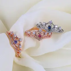 Princess Crown Dainty Rings For Teen Girls Women Luxury Crystal Moissanite Vintage Fairy Tale Ring Christmas Jewelry KBR212