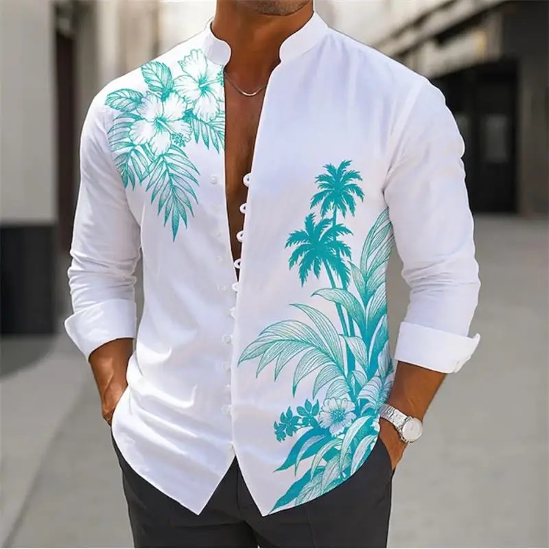 Men's 3D Plant Flower Print Long Sleeve Shirt Flip Button Shirt Fashion Casual Social Party Comfort