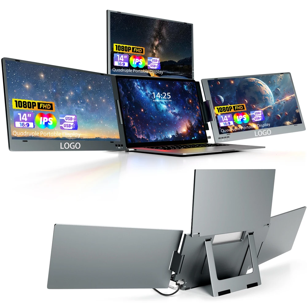 

Портативный дисплей с четырьмя экранами расширениями для ноутбука 14-дюймовый матовый экран IPS 1080P с твердым покрытием