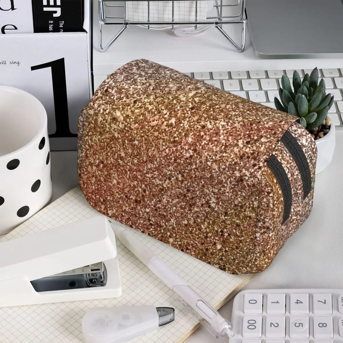 Glitter Sparkle Seamless Pattern Pencil Case for Students School Pen Box Pencil Bag Stationery Supplies Pen Holder Bag
