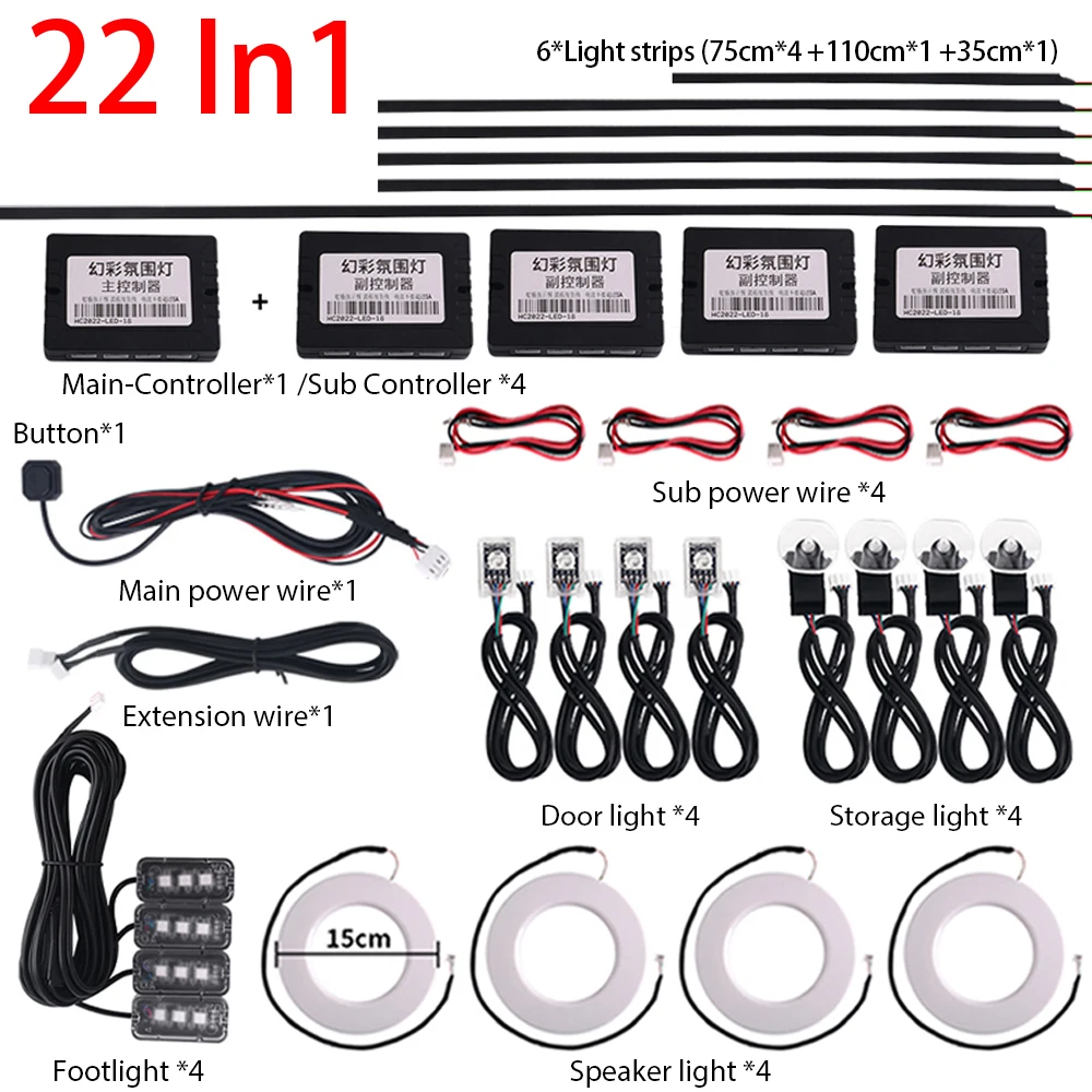 14 in 1 18 in 1 64 Color RGB Symphony Car Atmosphere Interior LED Acrylic Guide Fiber Optic Universal Decoration Ambient Lights image 3