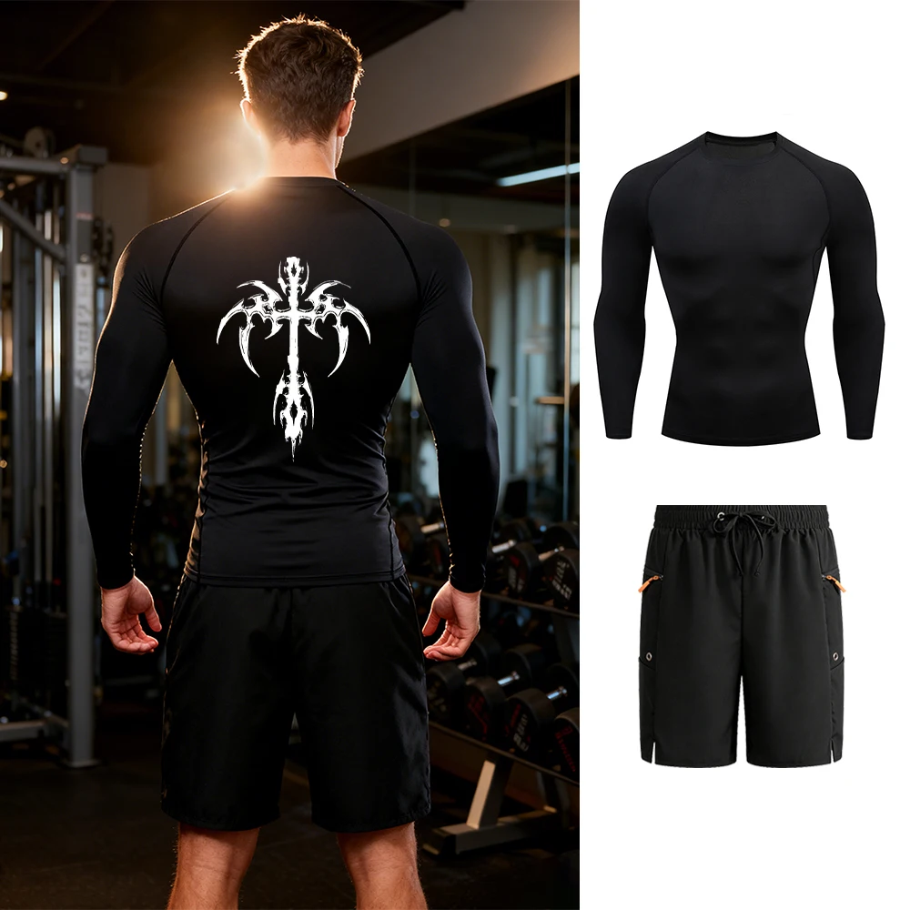 

Summer Casual Sports Set Quick Drying Compression Long Sleeved Top And Athletic Shorts Two-Piece Set For Fitness Training