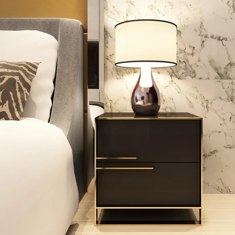 Postmodern luxury smart bedside table, piano painted gold-plated storage cabinet, living room fashionable edge table, minimalist