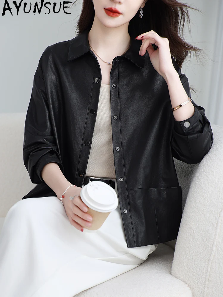 AYUNSUE 100% Toplaag Schapenvacht Echte Leren Jas Vrouwen Zwarte Jas Lente Herfst Kleding Damesjassen 2025 Jaqueta De Couro