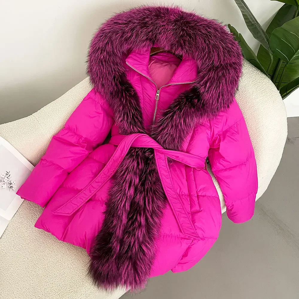 2024 Winter Jacket Women Thick Warm Streetwear Casual Hooded Natural Real Fox Fur White Duck Down CoaOuterwear Puffer Jacker