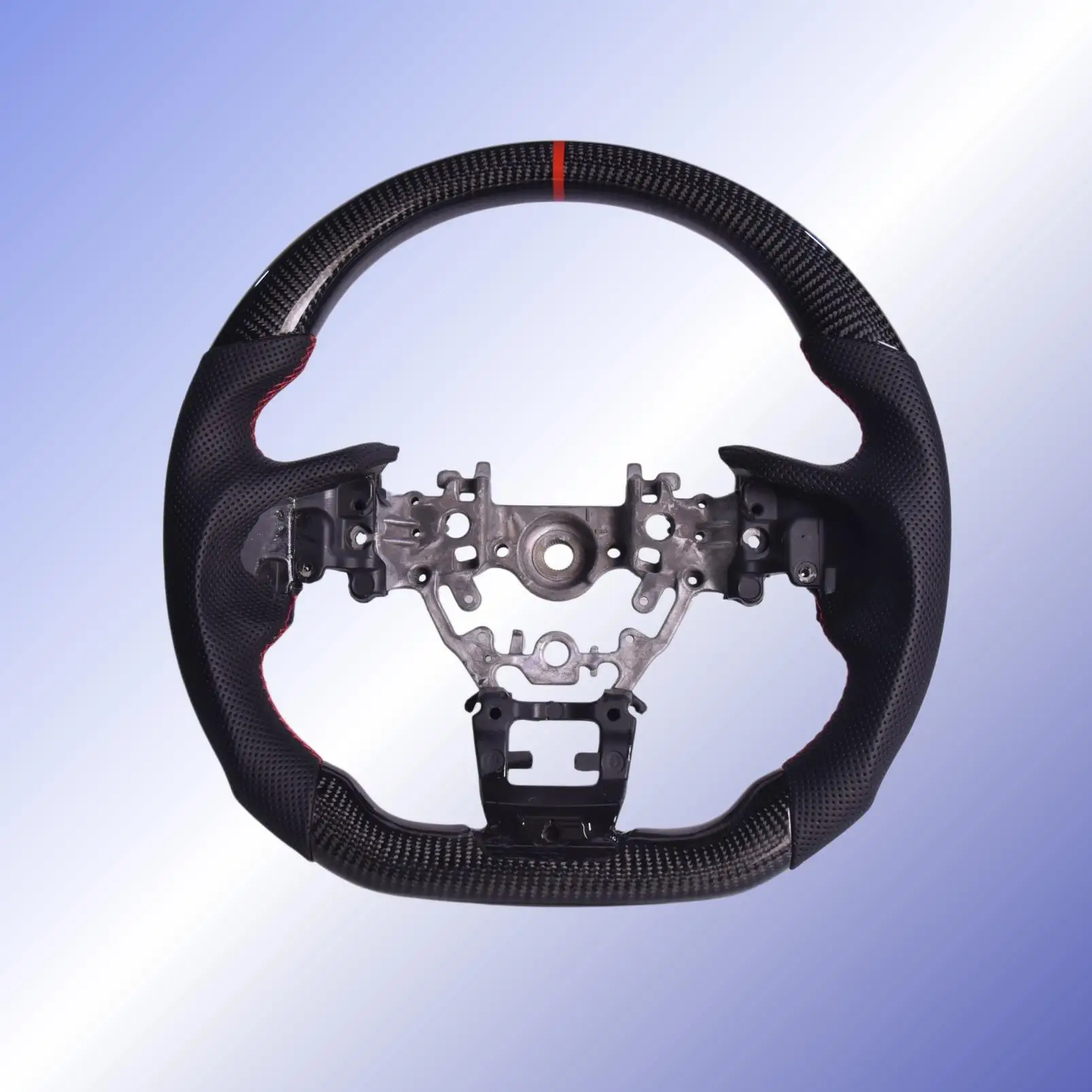 Glassy Carbon Fiber Steering Wheel for Subaru WRX & WRX STI 2015-2021, D-shaped Flat-bottom Perforated Leather