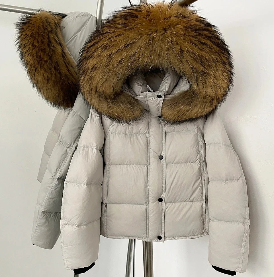 Nieuwe Herfst Winter Eendendons Jas Vrouwelijke Warme Top Kleding Donsjack Vrouwen Dikke Bont Pluizige Capuchon Echte Vos Bontjas