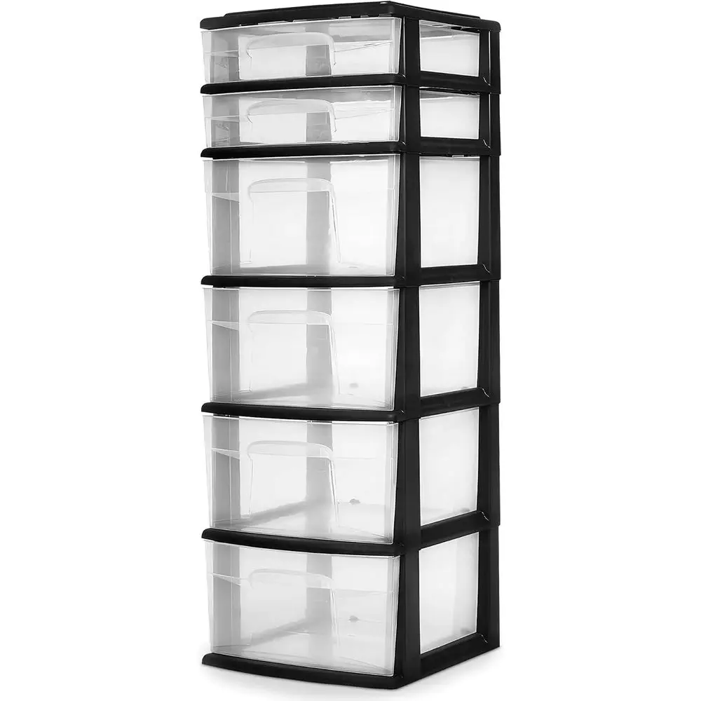Der Tower, 6-Tier Clear Plastic Storage Organizer Cart, Black e - Heavy-Duty Organizing Ders or Home, Bedroom, and Closet Organi