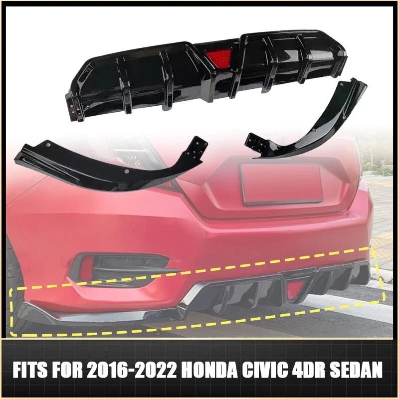 

Rear Trunk Diffuser Spoiler For Honda Civic 10th 2016-2022 Rear Bumper Diffuser Splitters Spoiler Lips With Light Car Body Kit