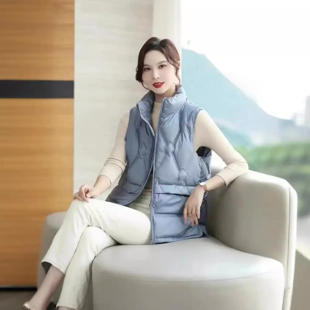 Fall Winter Women Jacket Sleeveless Down Coat Single-breasted Round Neck Heat Retention Inner Wear Outdoor Work Waistcoat