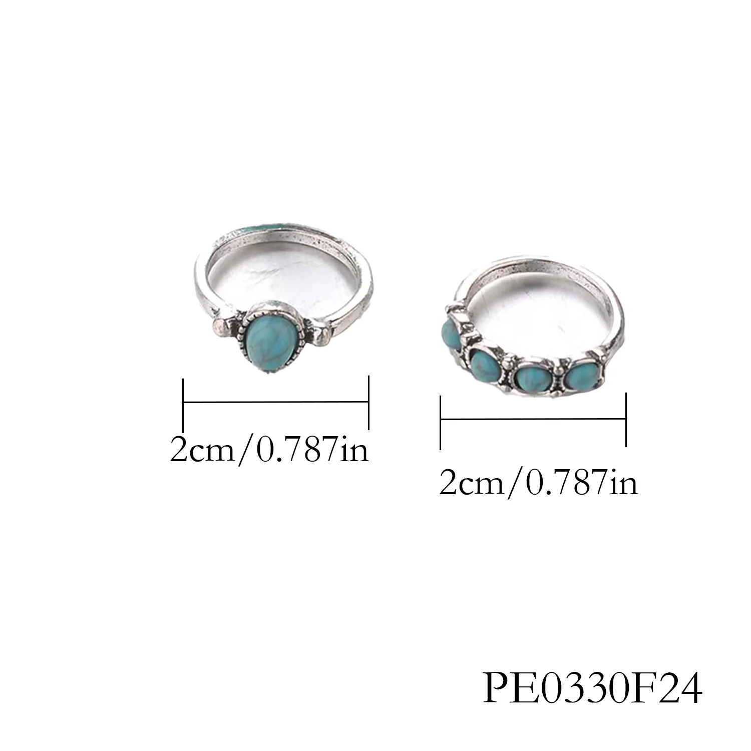 PESENAR Set di anelli in pietra turchese vintage stile anni '60 per accessori per feste in costume Boho retrò, ideali per giochi di ruolo e cosplay