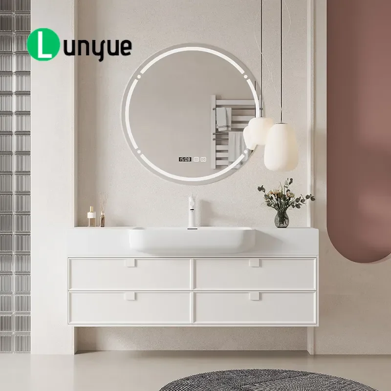 Modern Simple Bathroom Cabinet with Imported DuPont Corian Integrated Basin Wall Mounted Vanity Unit for Toilet Hand Washing